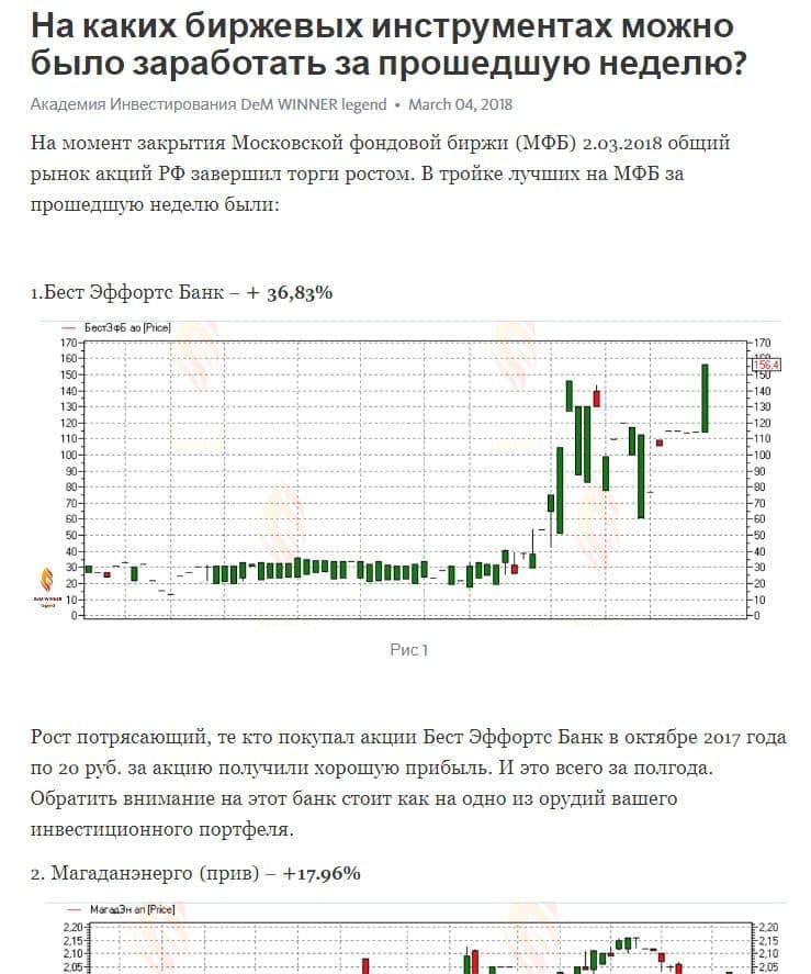 Биржевые инструменты с которыми работает Юрий Козак