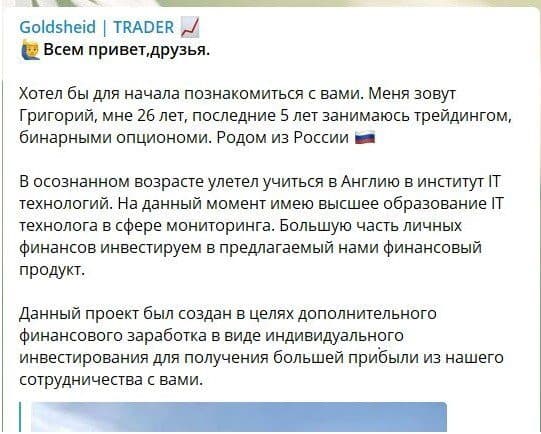 Описание трейдера Goldsheid