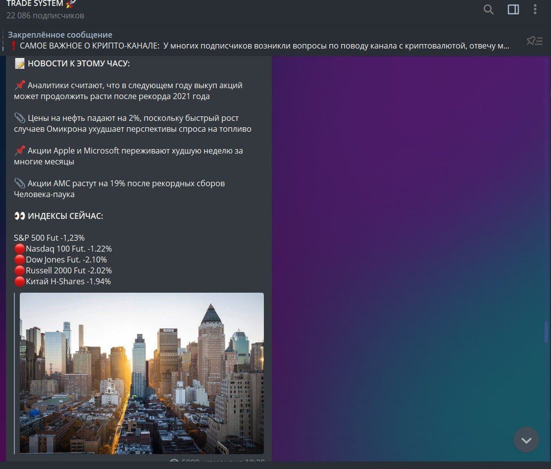 Телеграмм-канал проекта Trade System
