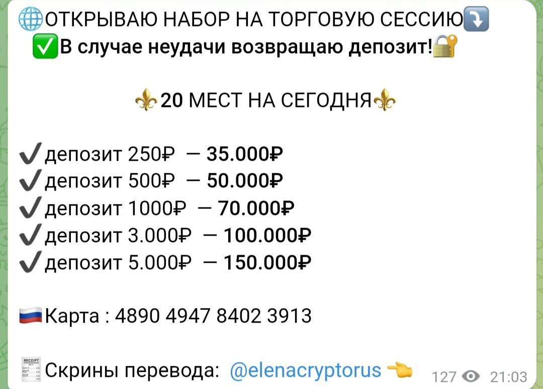 Условия инвестирования с elenacryptorus