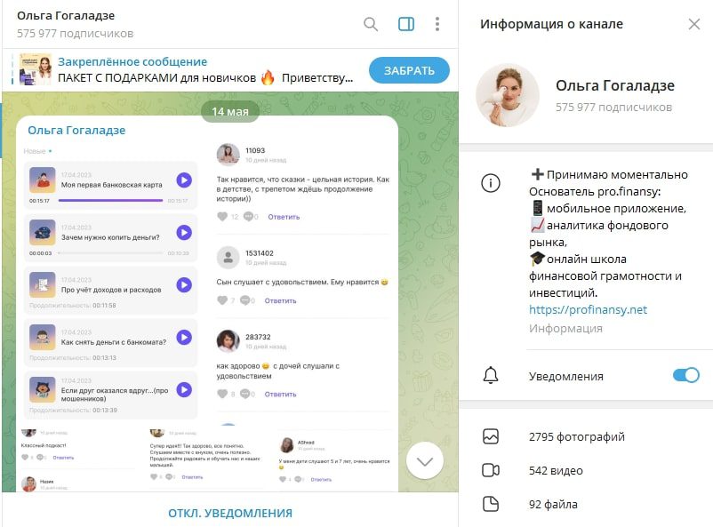 Про Финансы Ольги Гоголадзе телеграмм