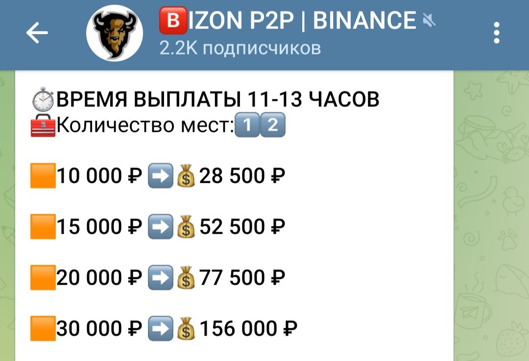 Bizon P2P Binance телеграмм