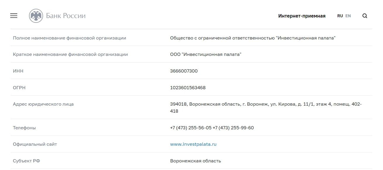 Инвестиционная палата сайт