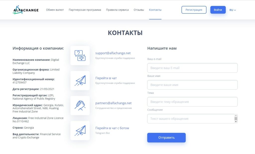 Alfachange контакты