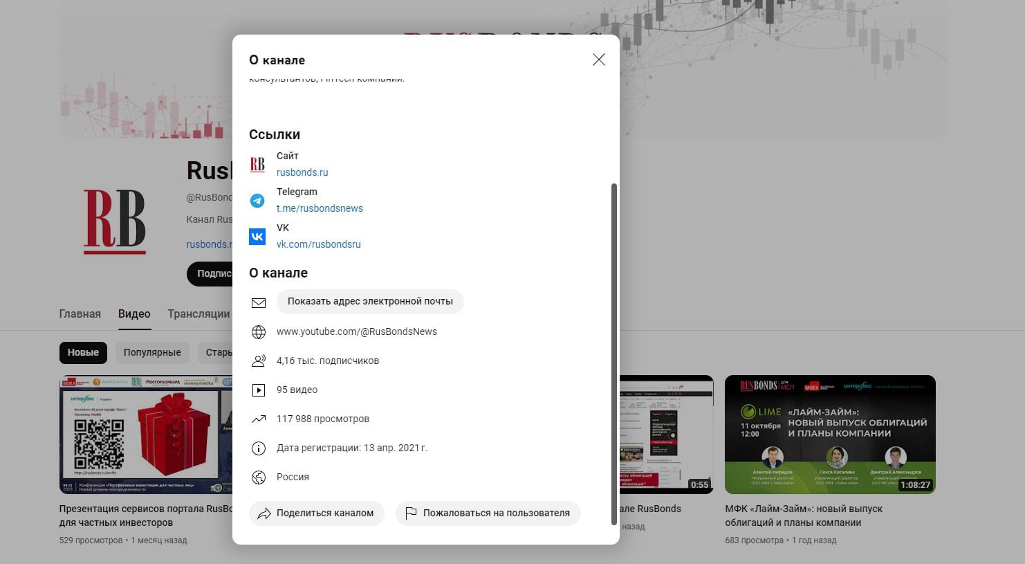 РусБондс ютуб о канале